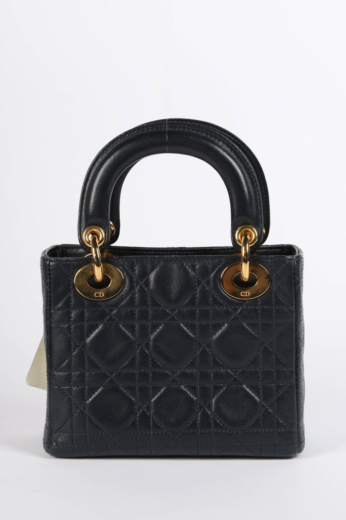 2007 Christian Dior Navy Lambskin Leather Mini Lady Dior