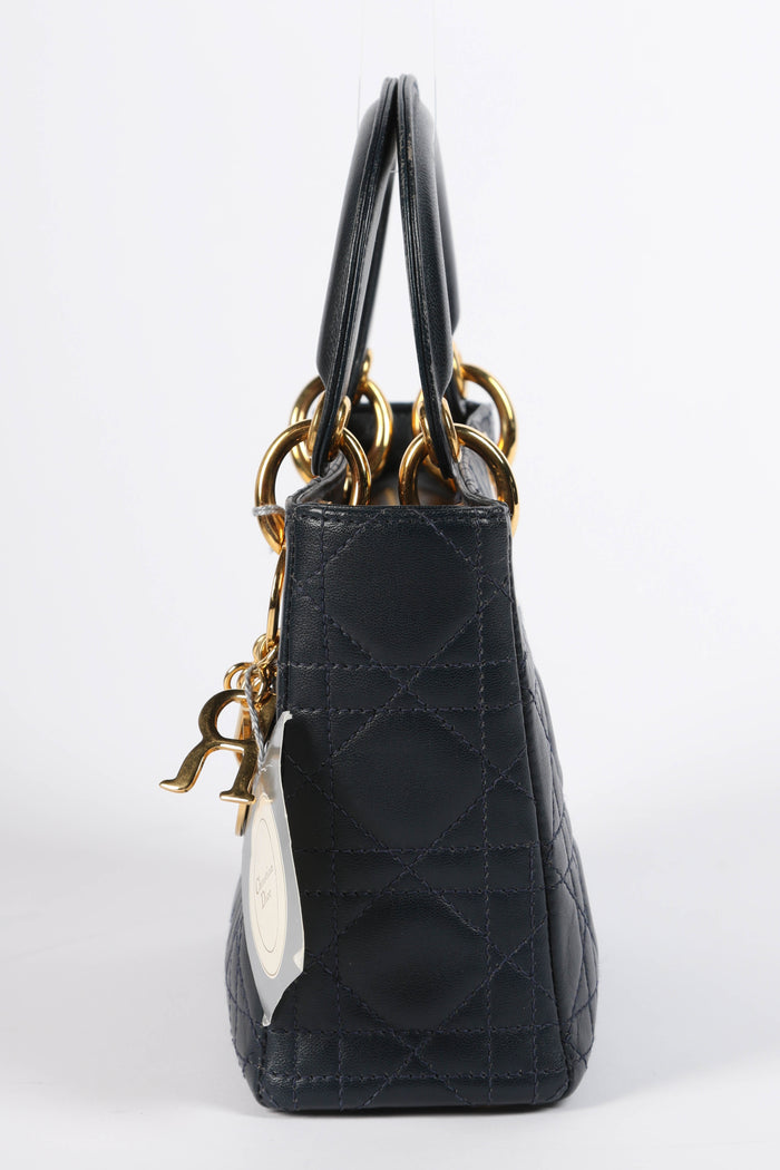2007 Christian Dior Navy Lambskin Leather Mini Lady Dior