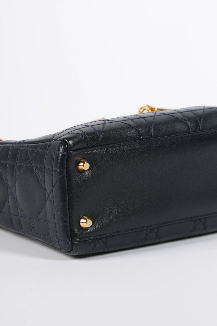 2007 Christian Dior Navy Lambskin Leather Mini Lady Dior