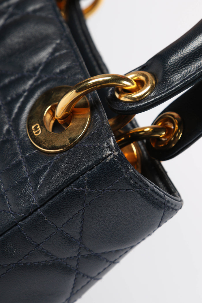 2007 Christian Dior Navy Lambskin Leather Mini Lady Dior