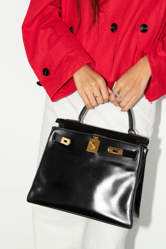 1978 Hermès Kelly 28cm Retourne in Black Box Calf Leather with GHW