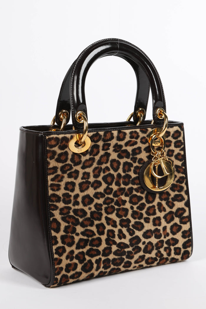 RARE 2000s Christian Dior Leopard Print Medium Lady Dior