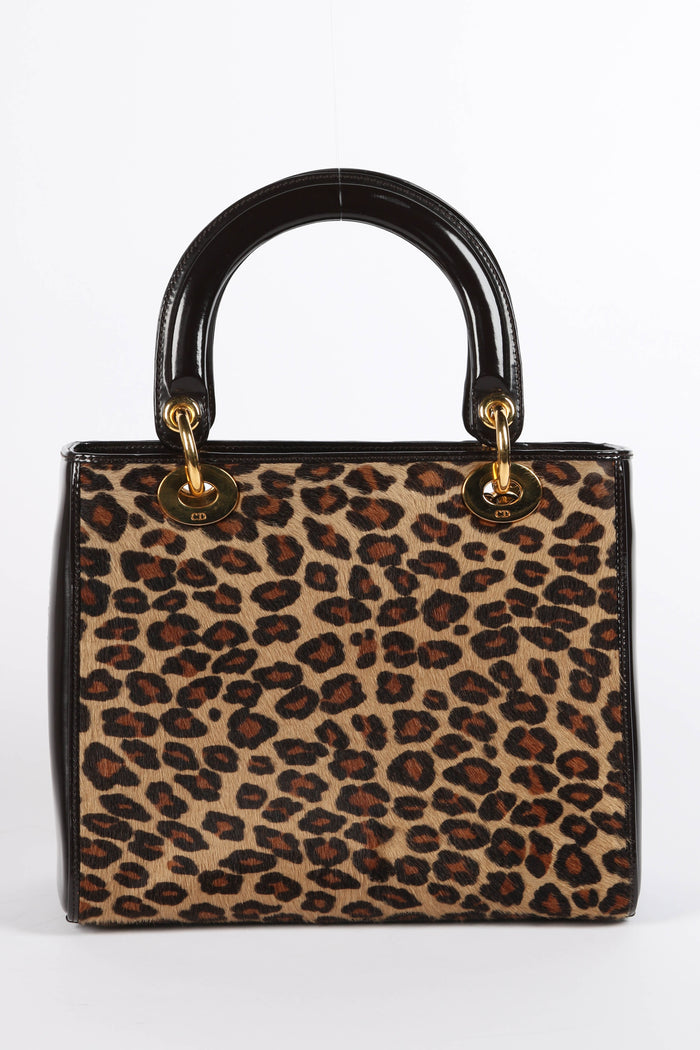 RARE 2000s Christian Dior Leopard Print Medium Lady Dior