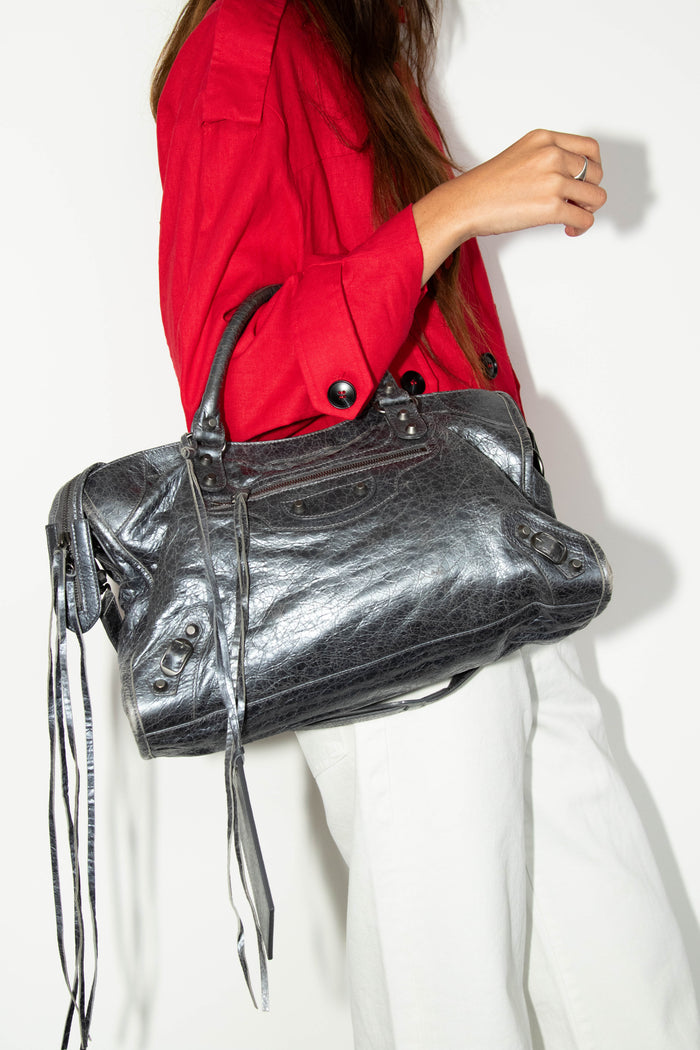 2010s Balenciaga Grey Leather City Bag