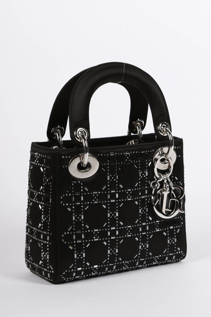 RARE 2022 Christian Dior Black Crystal Embellished Mini Lady Dior
