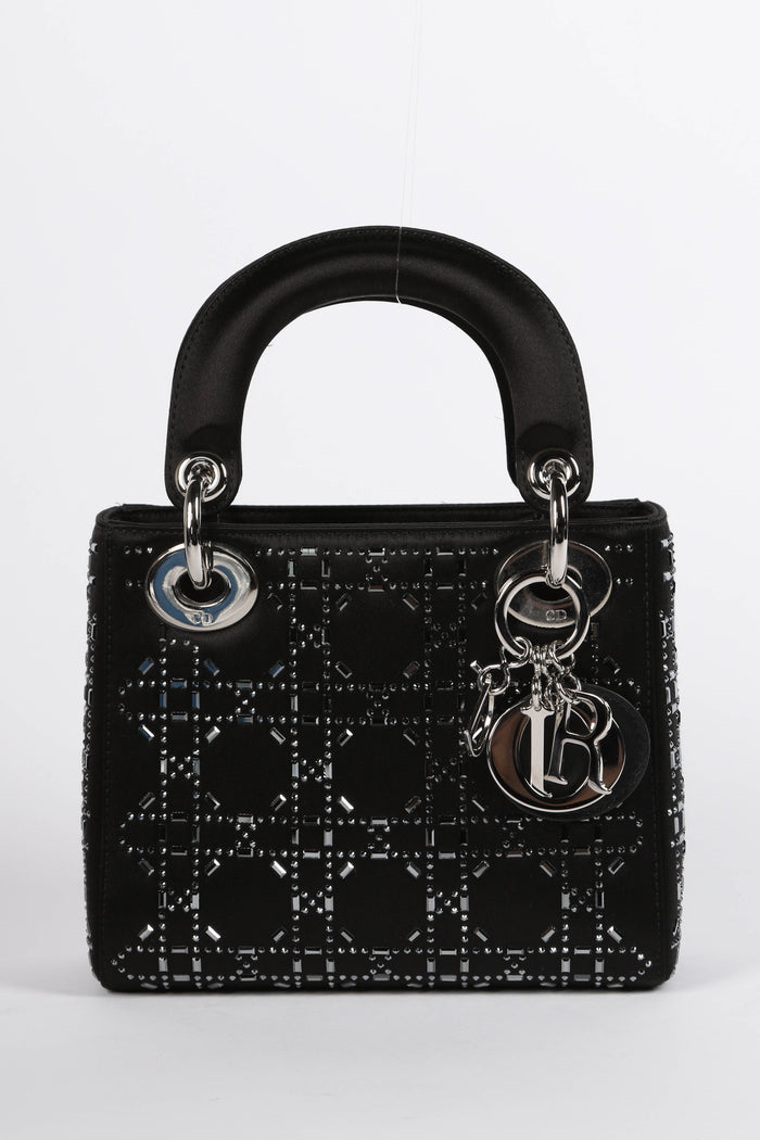 RARE 2022 Christian Dior Black Crystal Embellished Mini Lady Dior