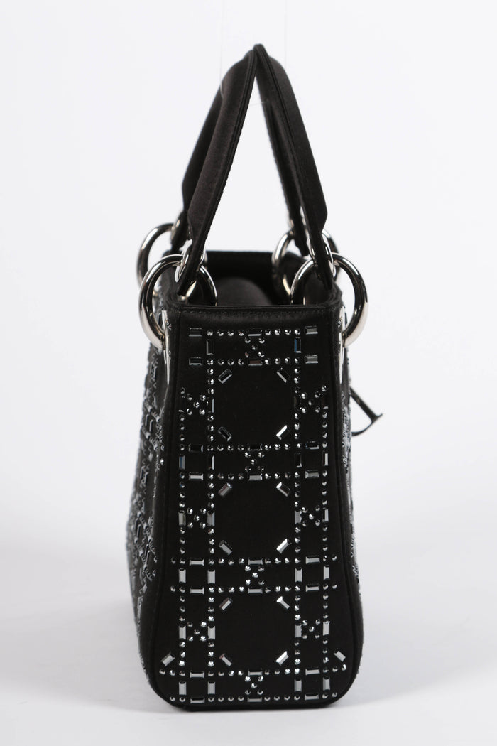 RARE 2022 Christian Dior Black Crystal Embellished Mini Lady Dior