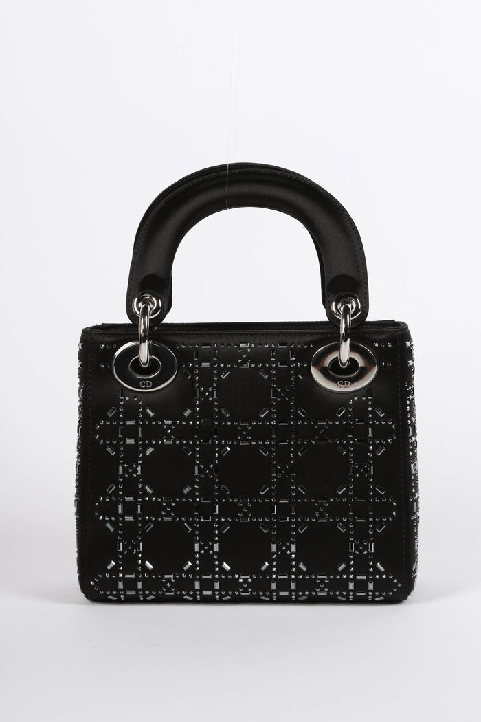 RARE 2022 Christian Dior Black Crystal Embellished Mini Lady Dior