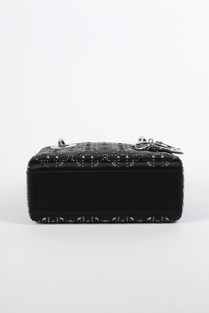 RARE 2022 Christian Dior Black Crystal Embellished Mini Lady Dior