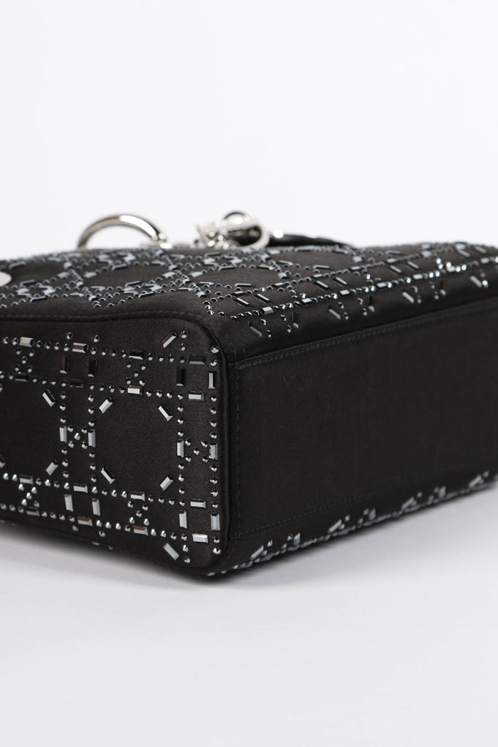 RARE 2022 Christian Dior Black Crystal Embellished Mini Lady Dior