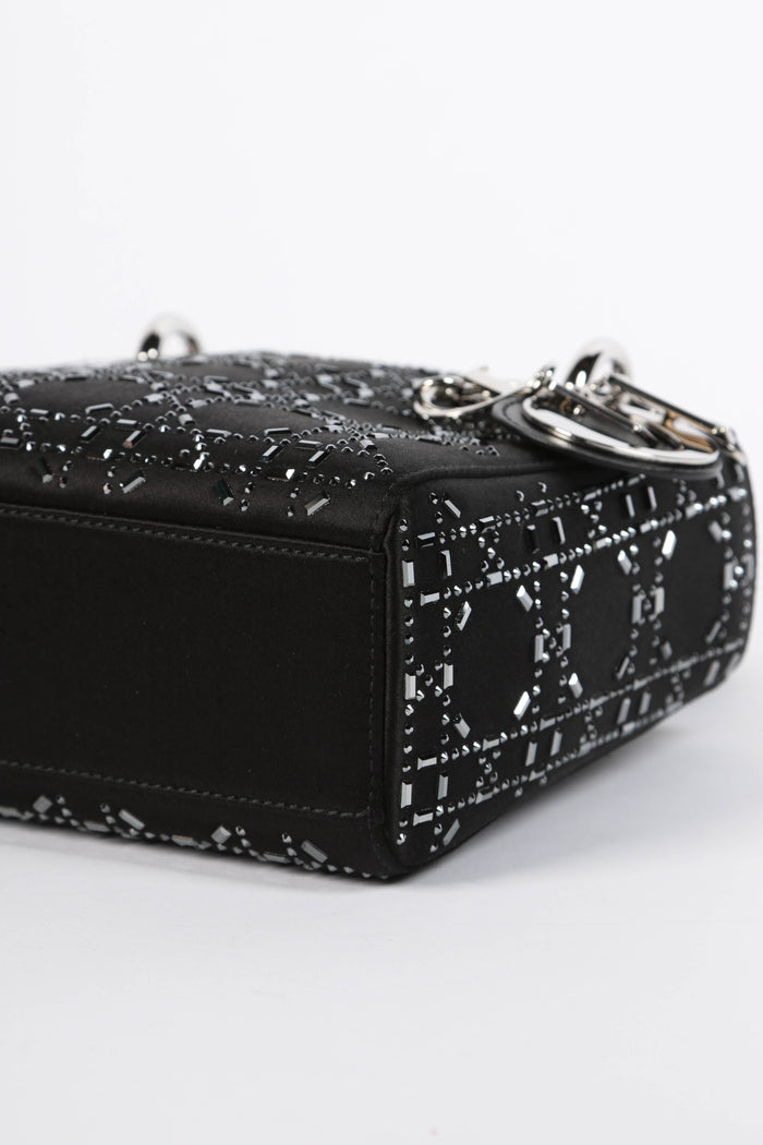 RARE 2022 Christian Dior Black Crystal Embellished Mini Lady Dior