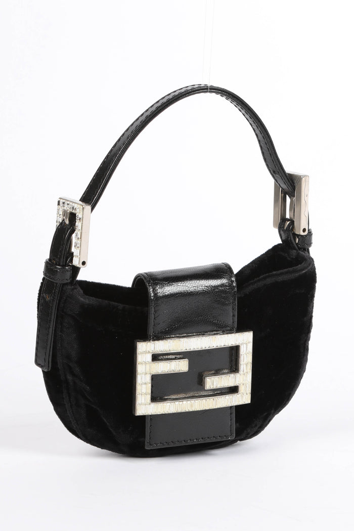 RARE Fendi Black Velvet Mini Croissant Top Handle Bag