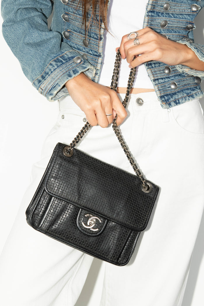 2010s Chanel Black Up in the Air Perforated Shoulder Bag