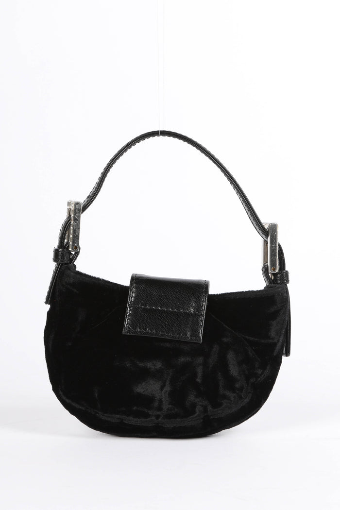 RARE Fendi Black Velvet Mini Croissant Top Handle Bag