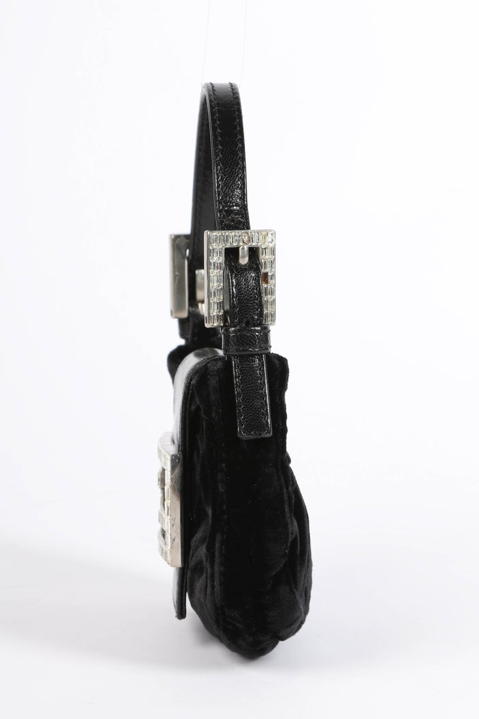 RARE Fendi Black Velvet Mini Croissant Top Handle Bag