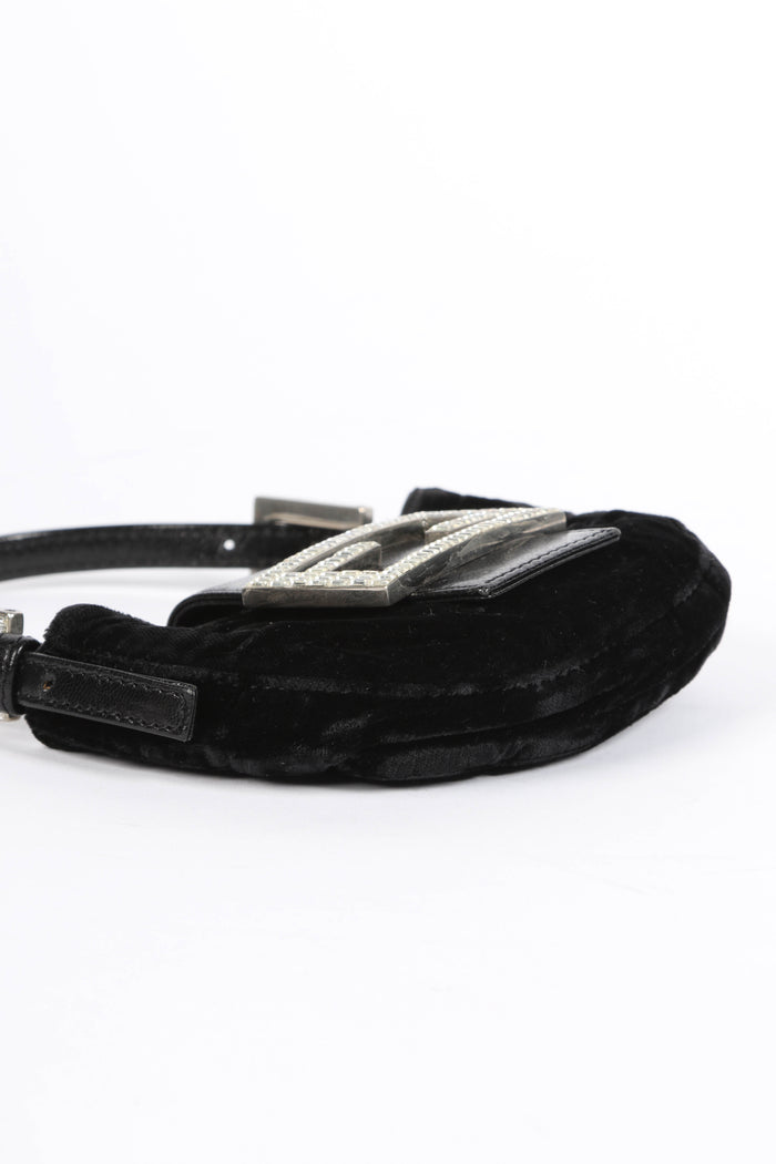 RARE Fendi Black Velvet Mini Croissant Top Handle Bag