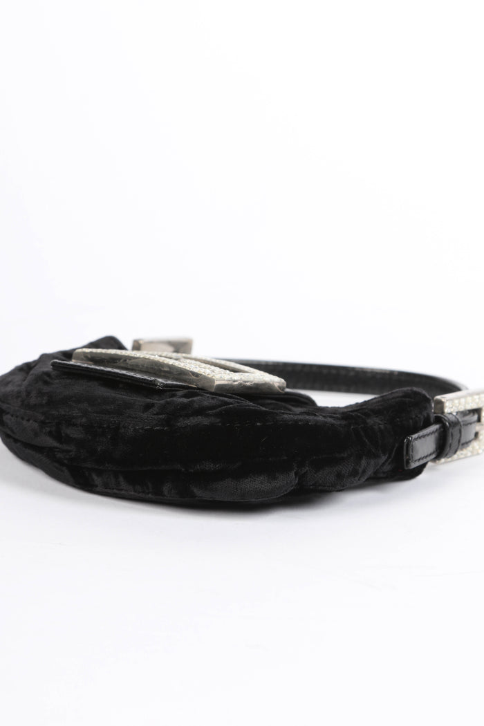 RARE Fendi Black Velvet Mini Croissant Top Handle Bag