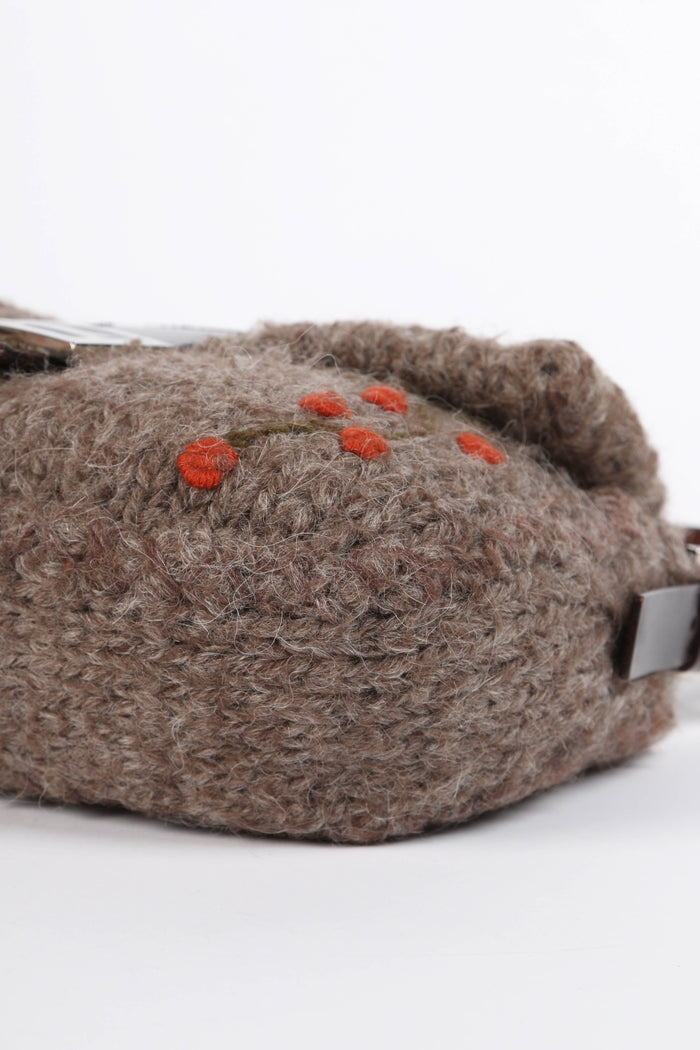 Vintage Fendi Wool Embroidered Baguette Shoulder Bag