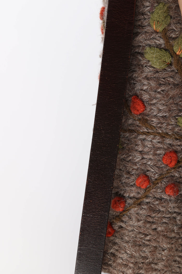 Vintage Fendi Wool Embroidered Baguette Shoulder Bag