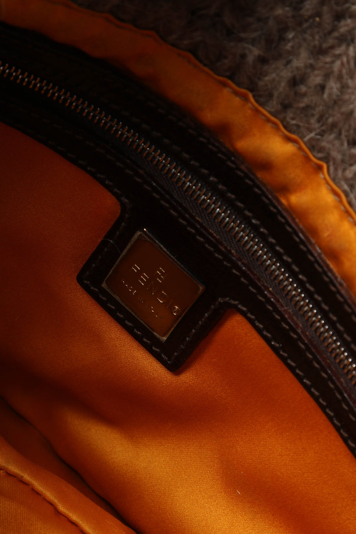 Vintage Fendi Wool Embroidered Baguette Shoulder Bag