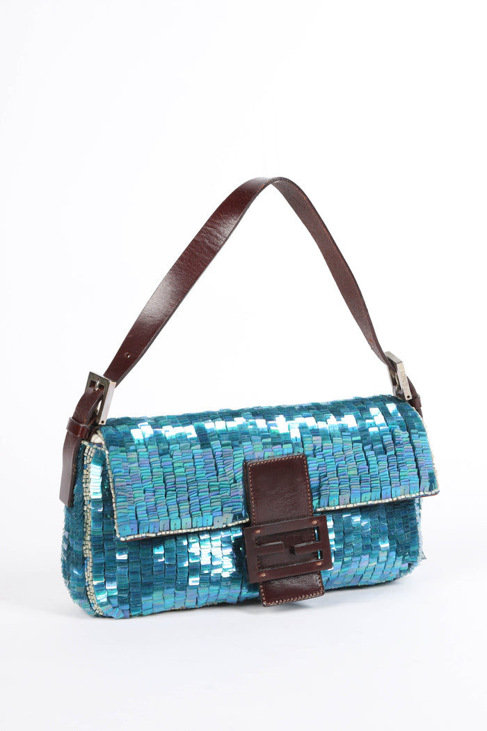 SUPER RARE Vintage Fendi Blue Sequin Baguette Bag