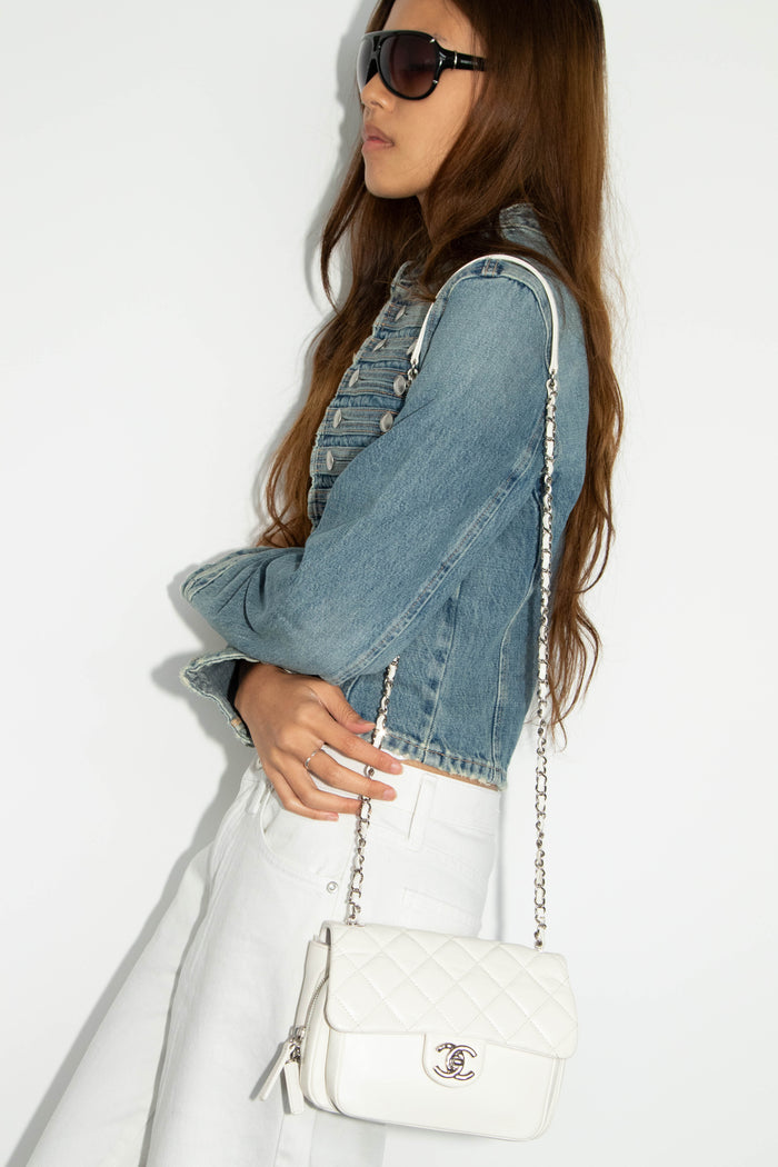 2019 Chanel White Aged Calfskin Leather Square Flap Bag