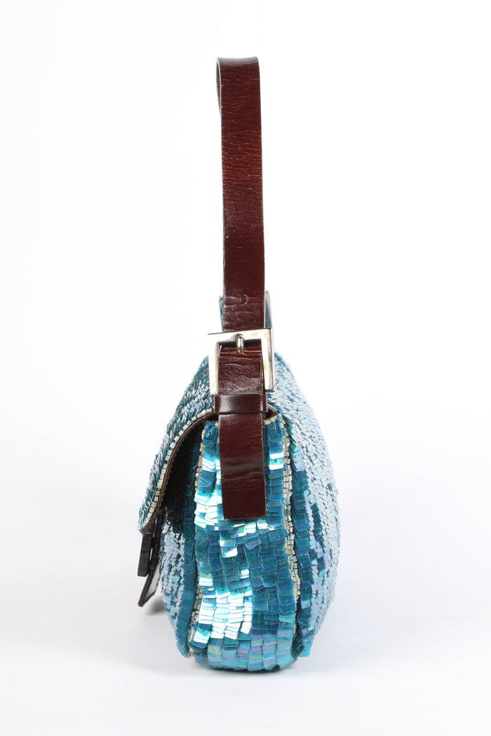 SUPER RARE Vintage Fendi Blue Sequin Baguette Bag