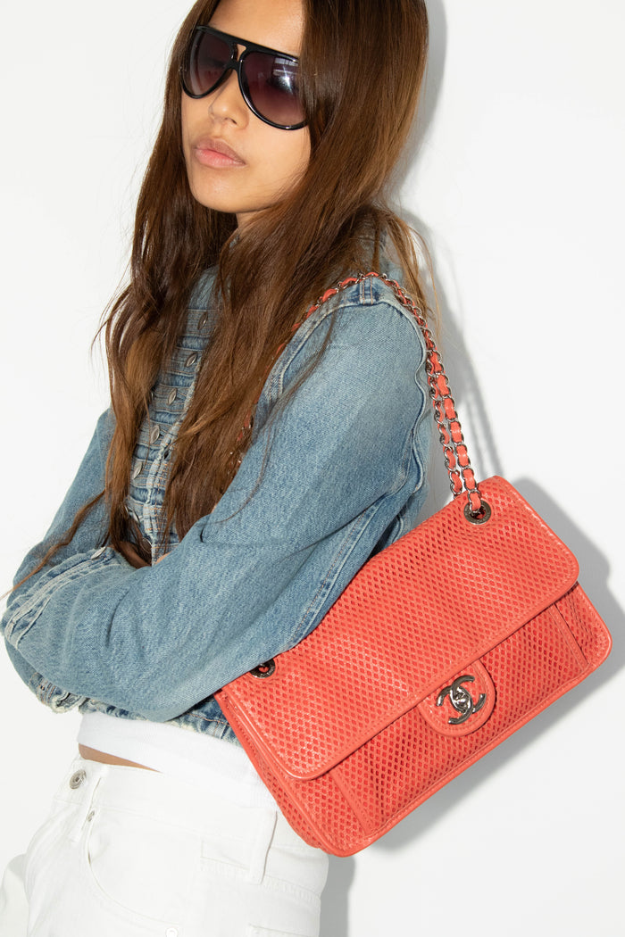 2010s Chanel Red Up in the Air Perforated Shoulder Bag