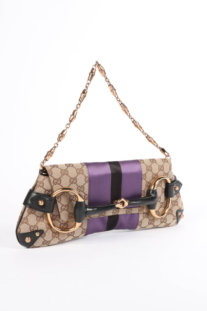 Vintage Gucci GG Monogram Large Horsebit Shoulder Bag