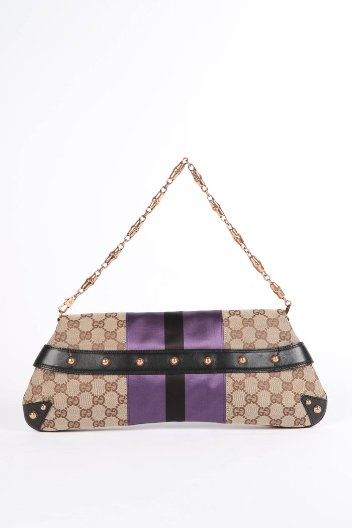 Vintage Gucci GG Monogram Large Horsebit Shoulder Bag