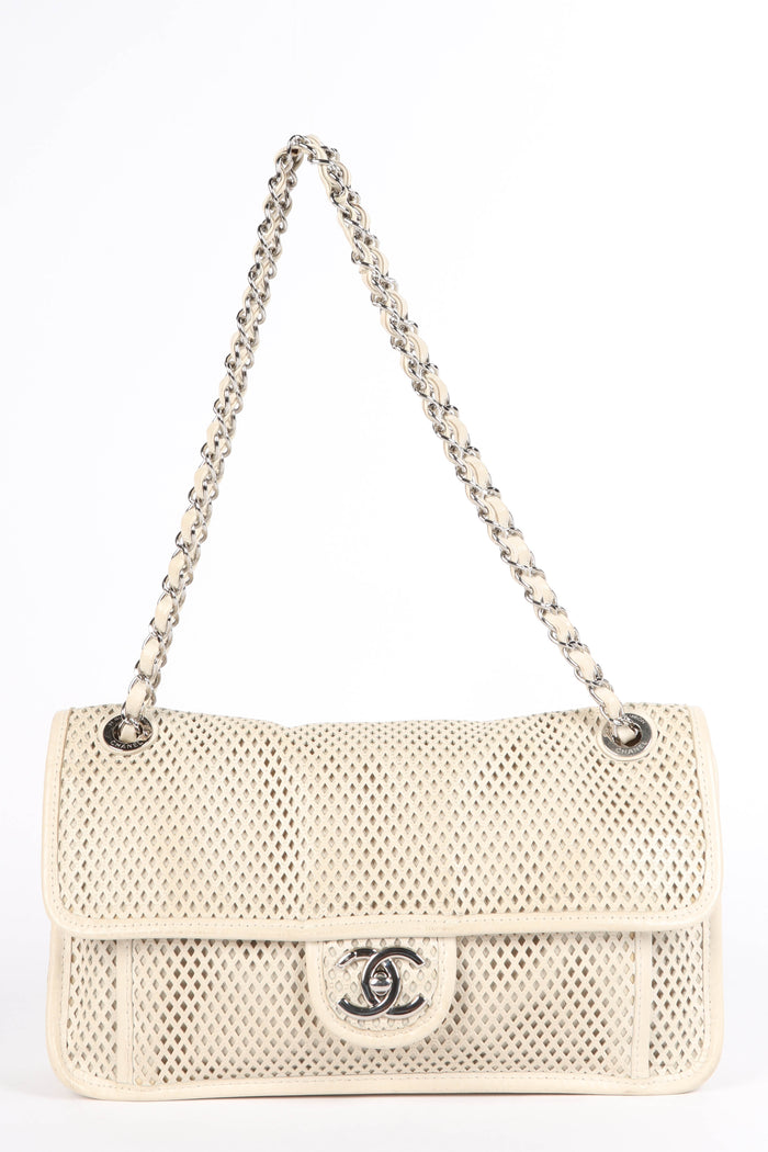 2010s Chanel Cream Up in the Air Perforated Shoulder Bag