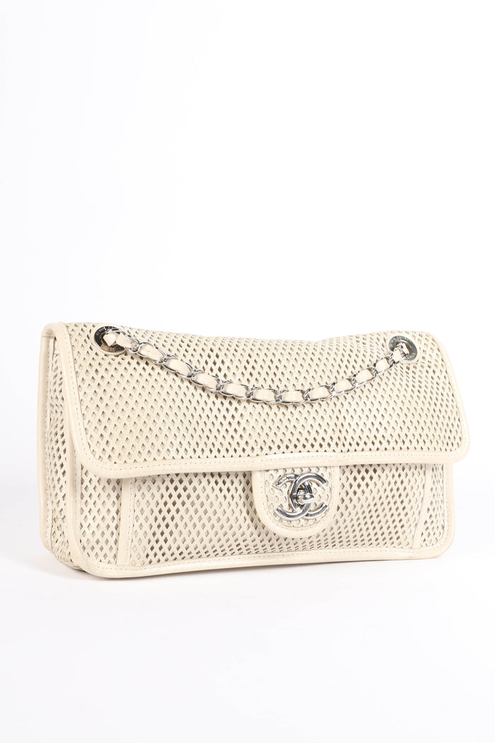 2010s Chanel Cream Up in the Air Perforated Shoulder Bag