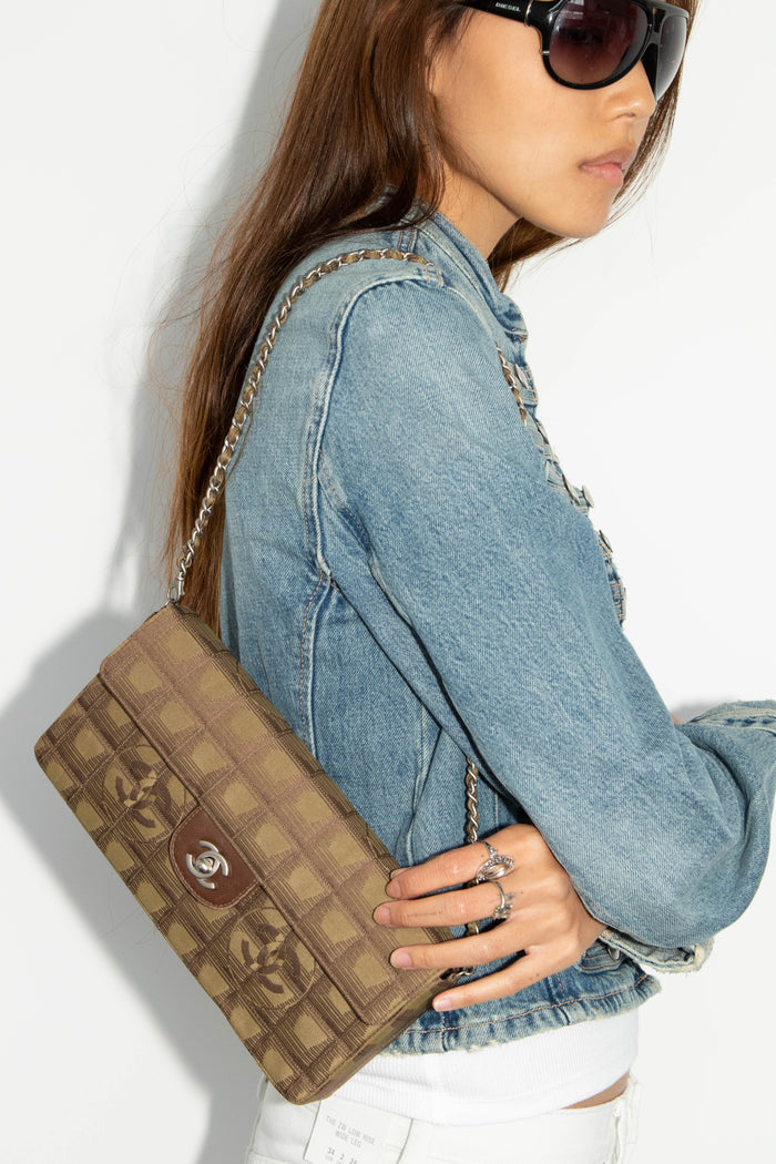 2000s Chanel Brown Travel Line East West Shoulder Bag