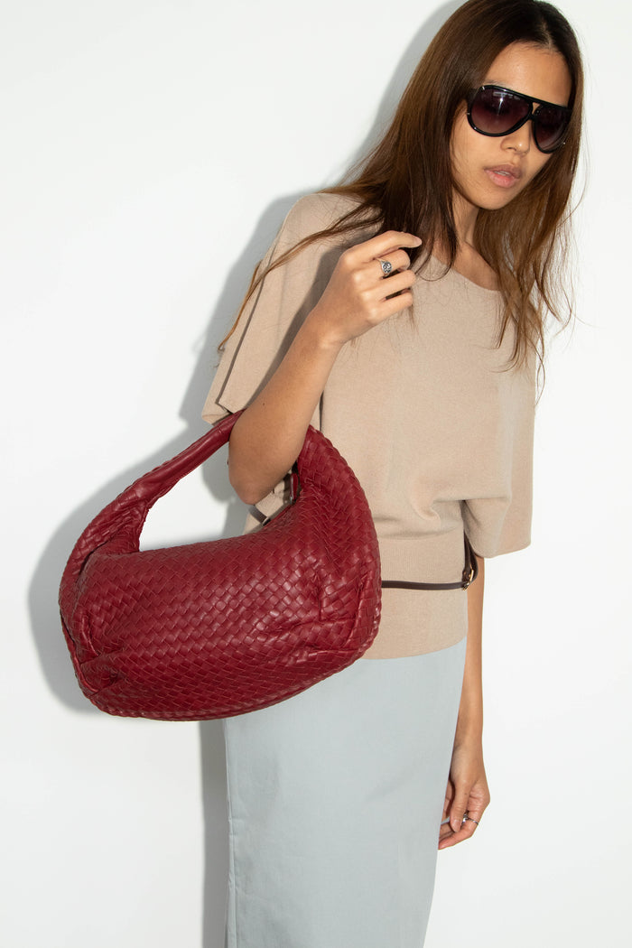 Vintage Bottega Veneta Burgundy Intrecciato Pleated Shoulder Bag