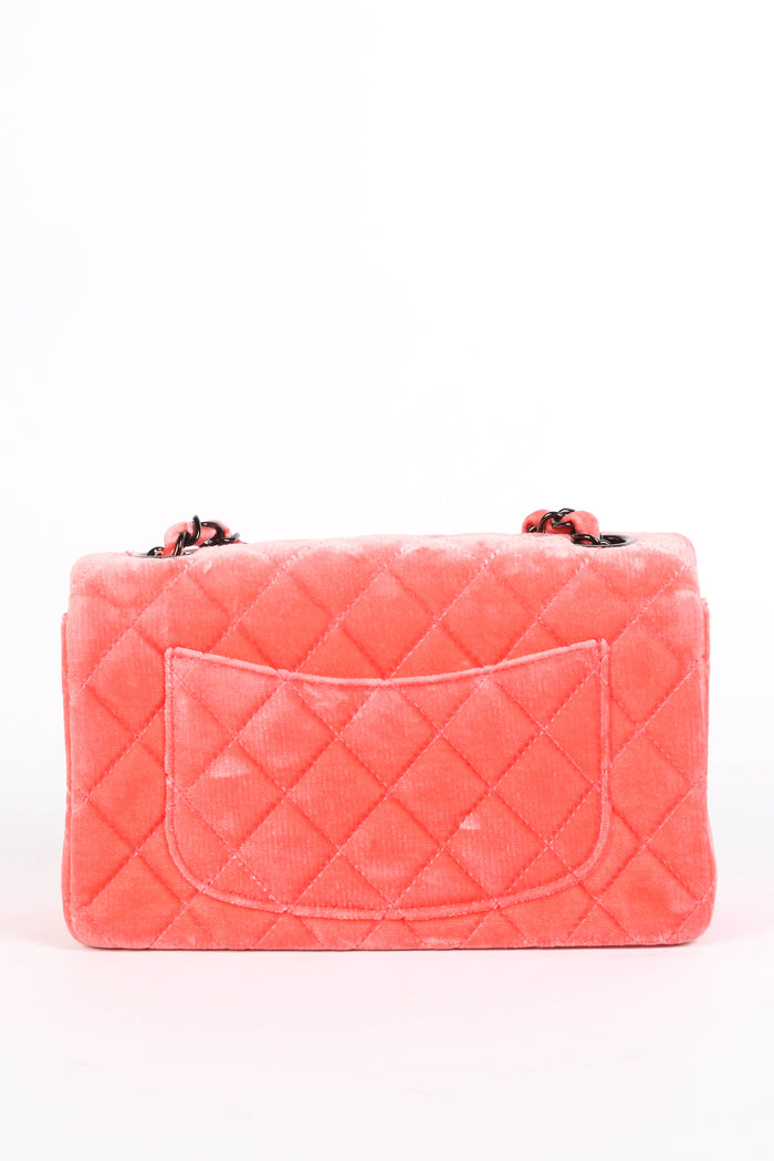 2010s Chanel Neon Pink Velvet Mini Rectangular Flap Shoulder Bag
