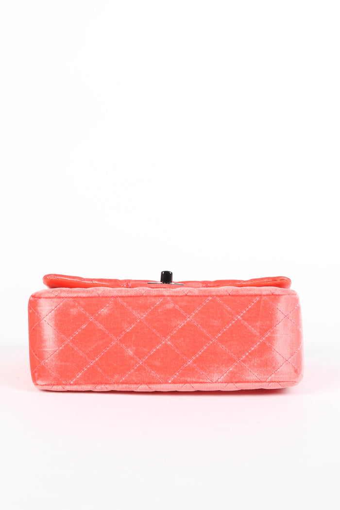 2010s Chanel Neon Pink Velvet Mini Rectangular Flap Shoulder Bag