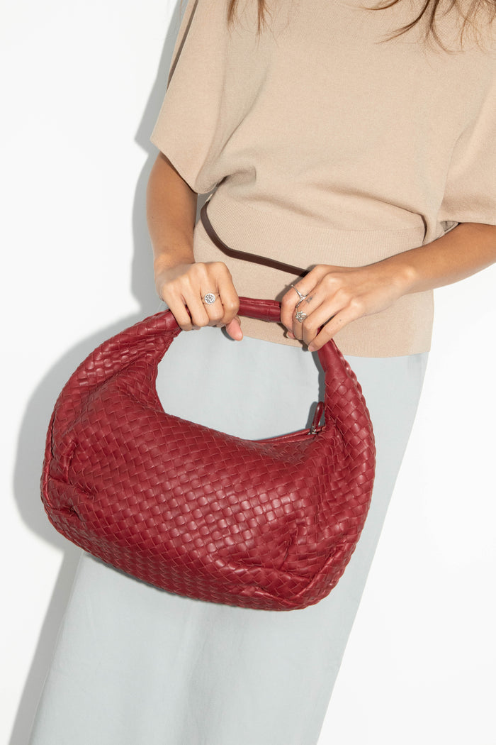 Vintage Bottega Veneta Burgundy Intrecciato Pleated Shoulder Bag