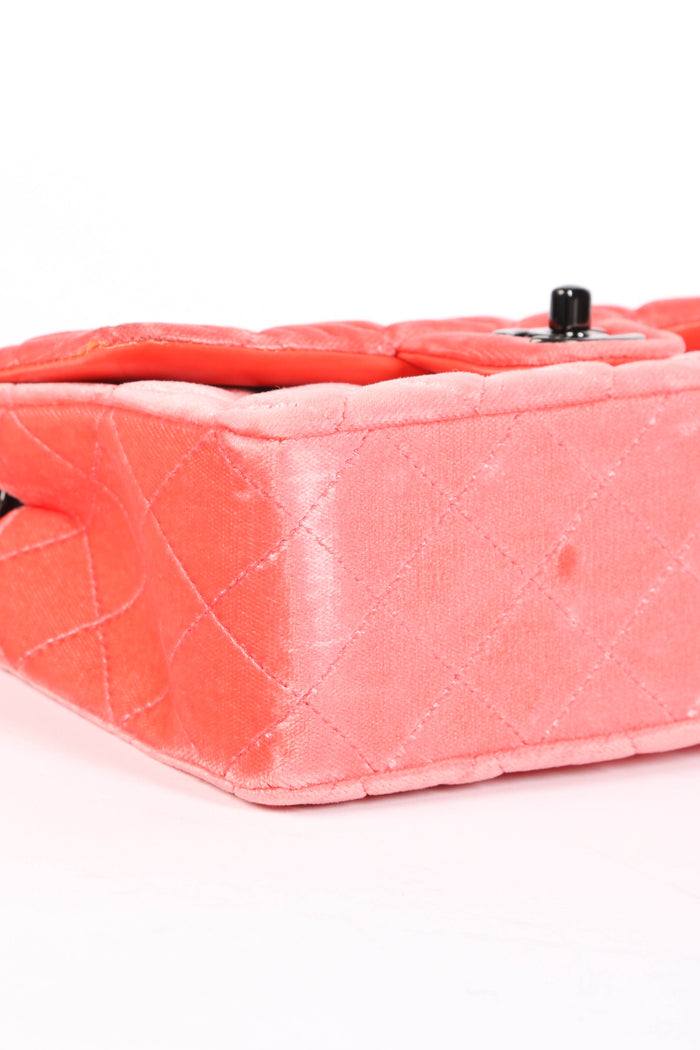 2010s Chanel Neon Pink Velvet Mini Rectangular Flap Shoulder Bag