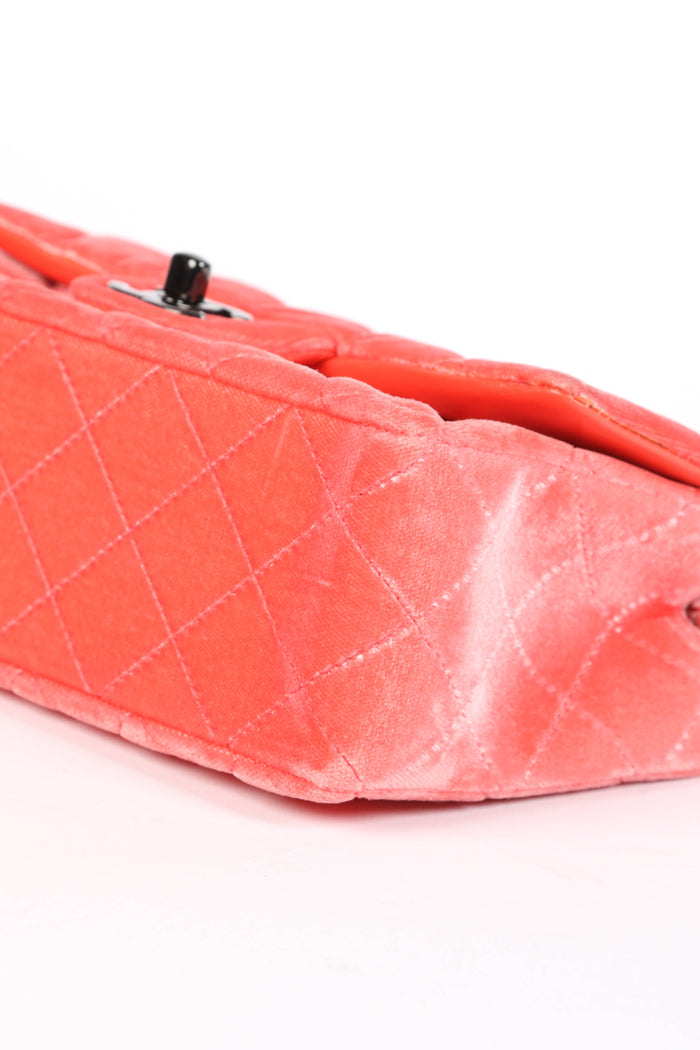 2010s Chanel Neon Pink Velvet Mini Rectangular Flap Shoulder Bag
