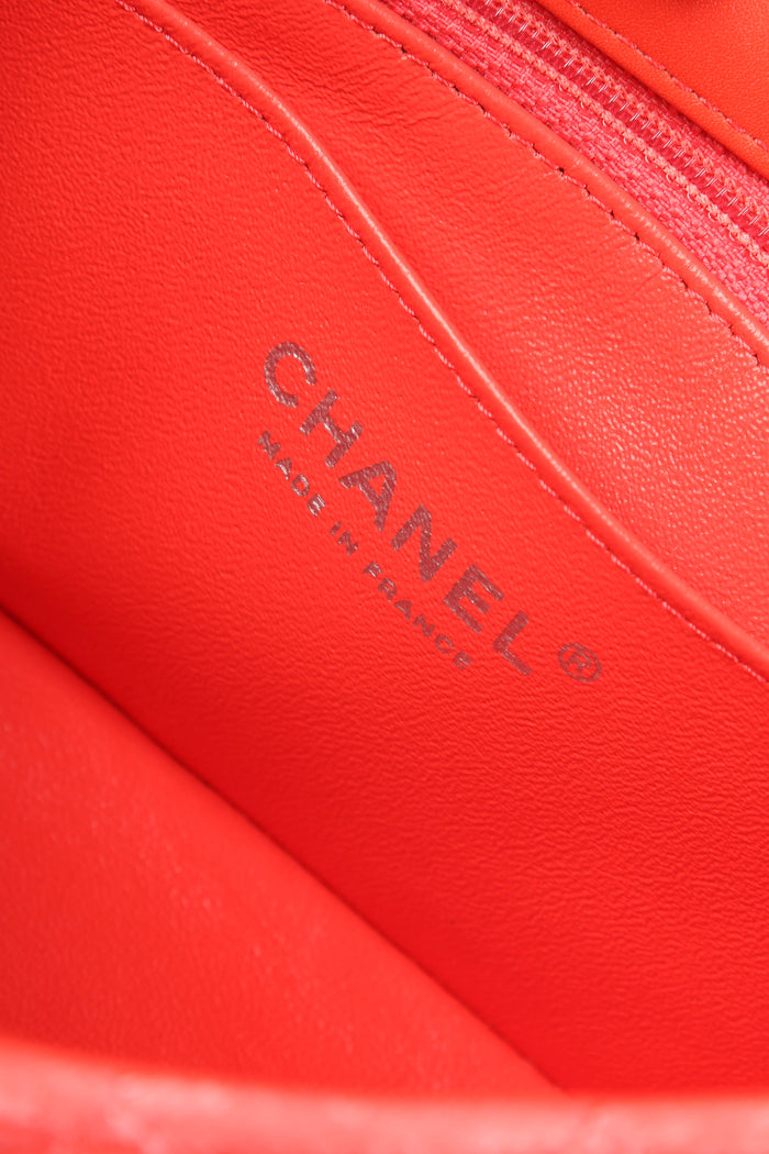 2010s Chanel Neon Pink Velvet Mini Rectangular Flap Shoulder Bag