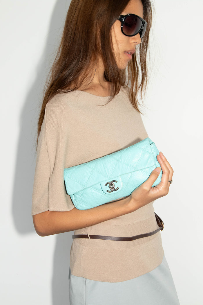 2010s Chanel Blue Python Leather Ultimate Stitch Single Flap Shoulder Bag