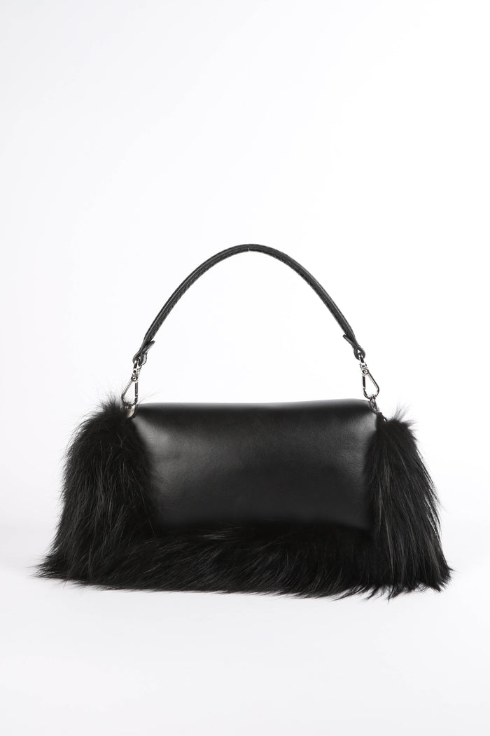 SUPER RARE 2026 Fendi Black Fox Fur and Crystal Embellished Baguette Bag