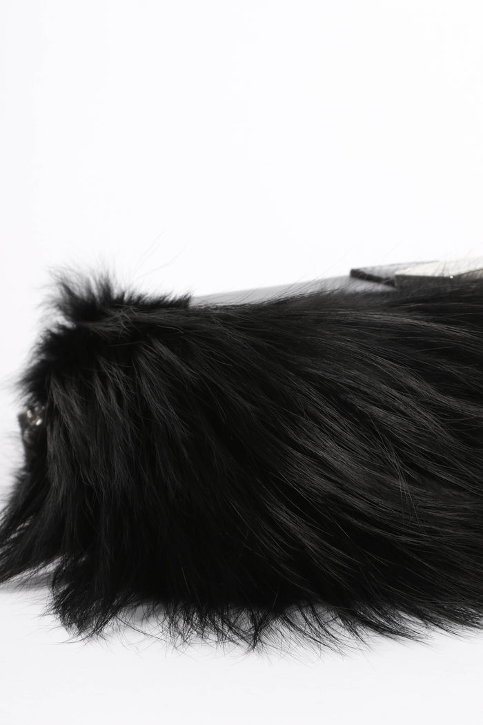 SUPER RARE 2026 Fendi Black Fox Fur and Crystal Embellished Baguette Bag