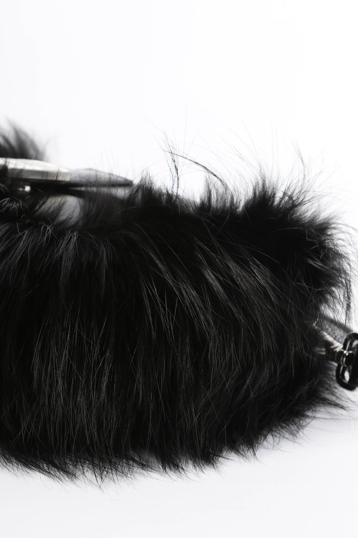 SUPER RARE 2026 Fendi Black Fox Fur and Crystal Embellished Baguette Bag