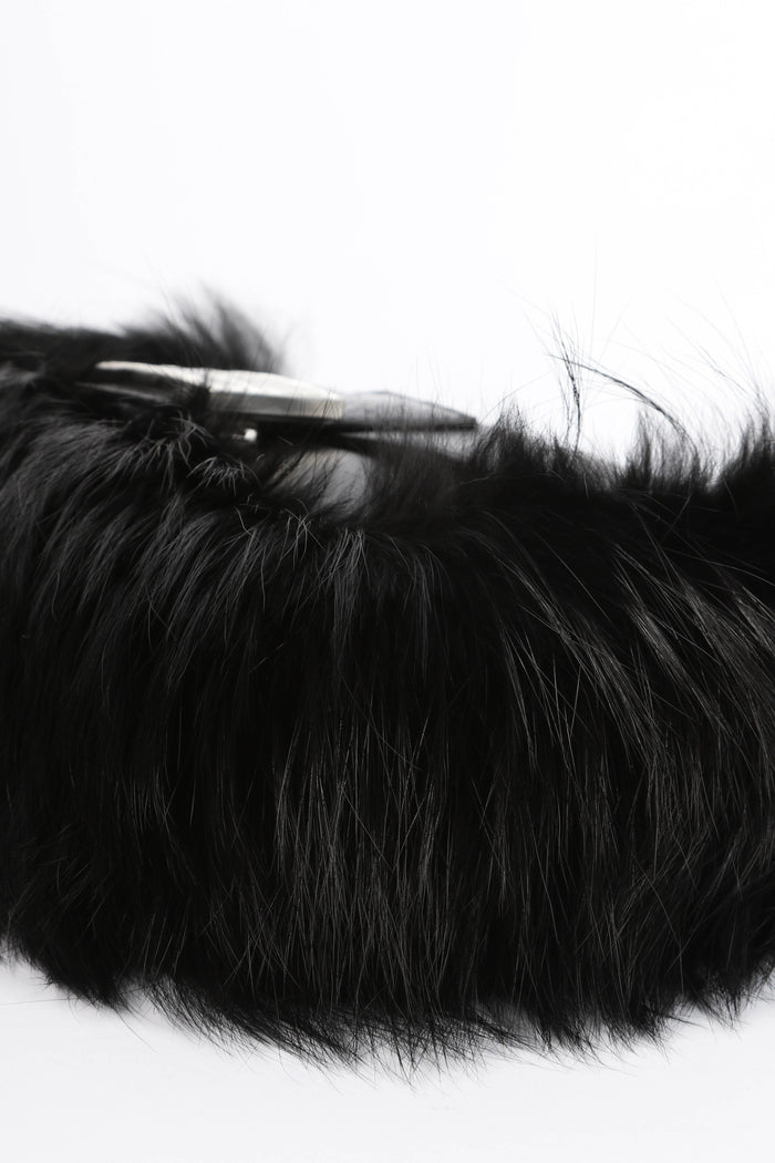 SUPER RARE 2026 Fendi Black Fox Fur and Crystal Embellished Baguette Bag