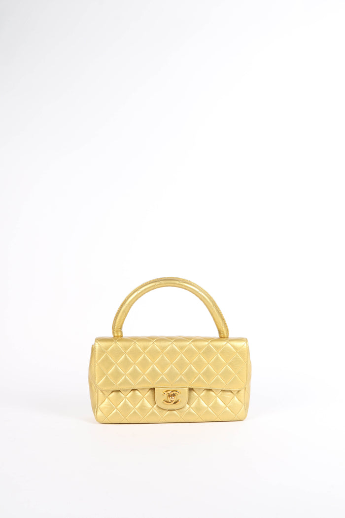 RARE 90s Chanel Gold Lambskin Leather Parent-Child Set