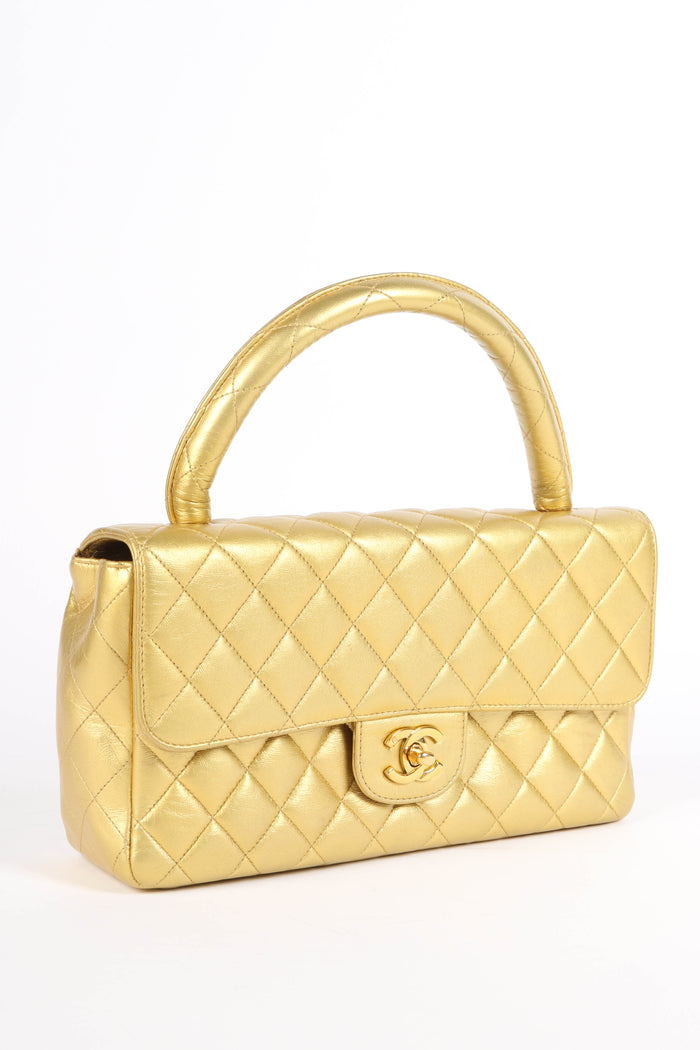 RARE 90s Chanel Gold Lambskin Leather Parent-Child Set