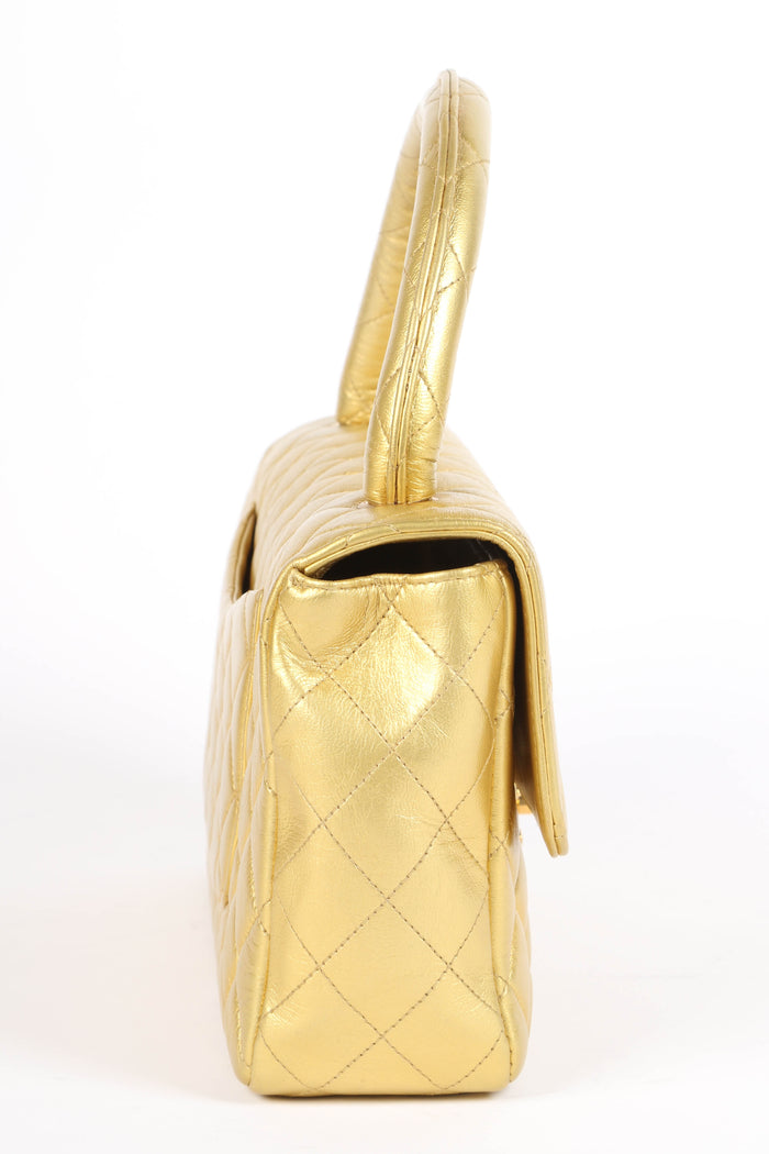 RARE 90s Chanel Gold Lambskin Leather Parent-Child Set