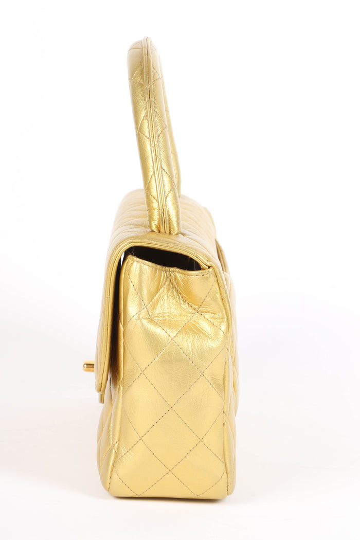 RARE 90s Chanel Gold Lambskin Leather Parent-Child Set