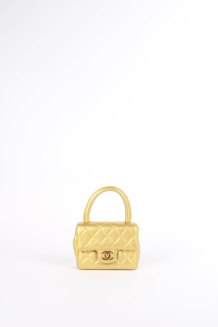 RARE 90s Chanel Gold Lambskin Leather Parent-Child Set